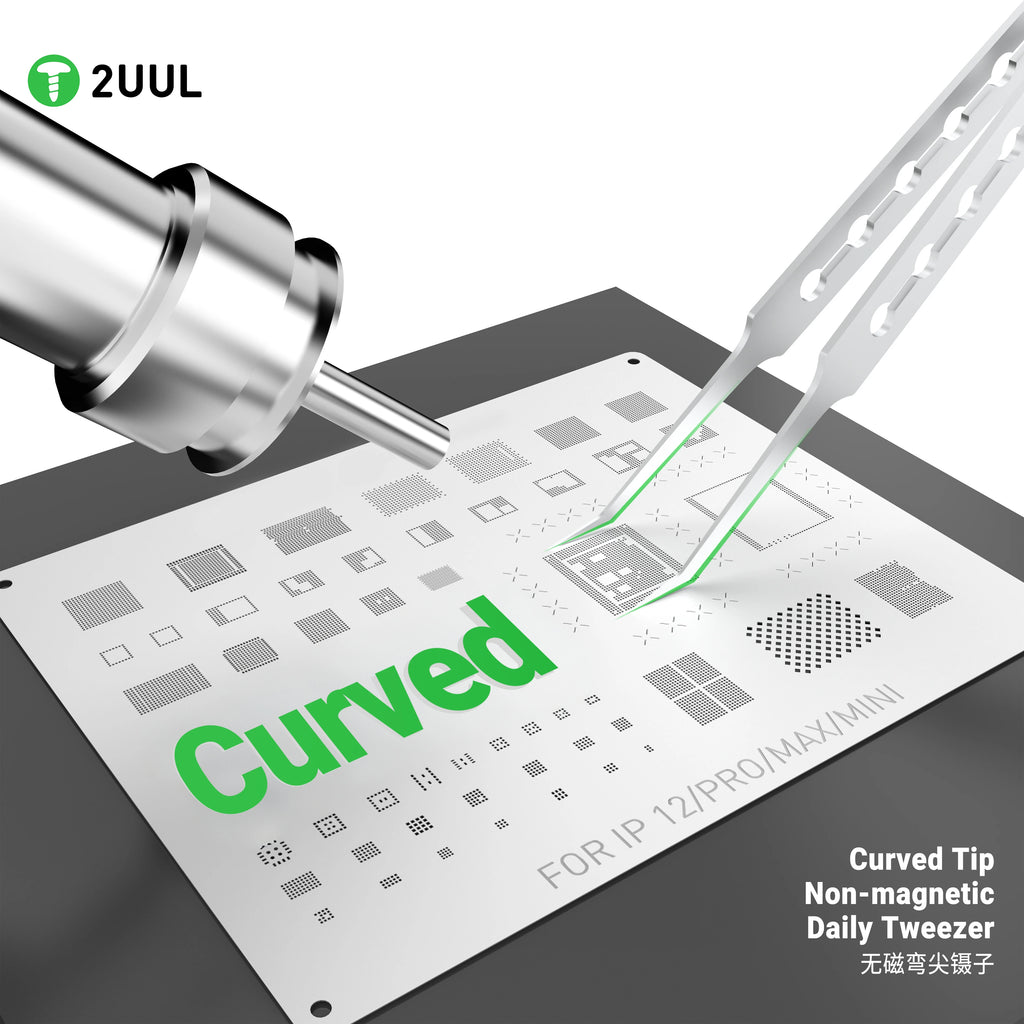 2UUL TW23 Curved Tip Non Magnetic Daily Tweezers Anti-slip Design Precision Curved Tip for Thin Wire Grip Phone IC Chip Tweezer