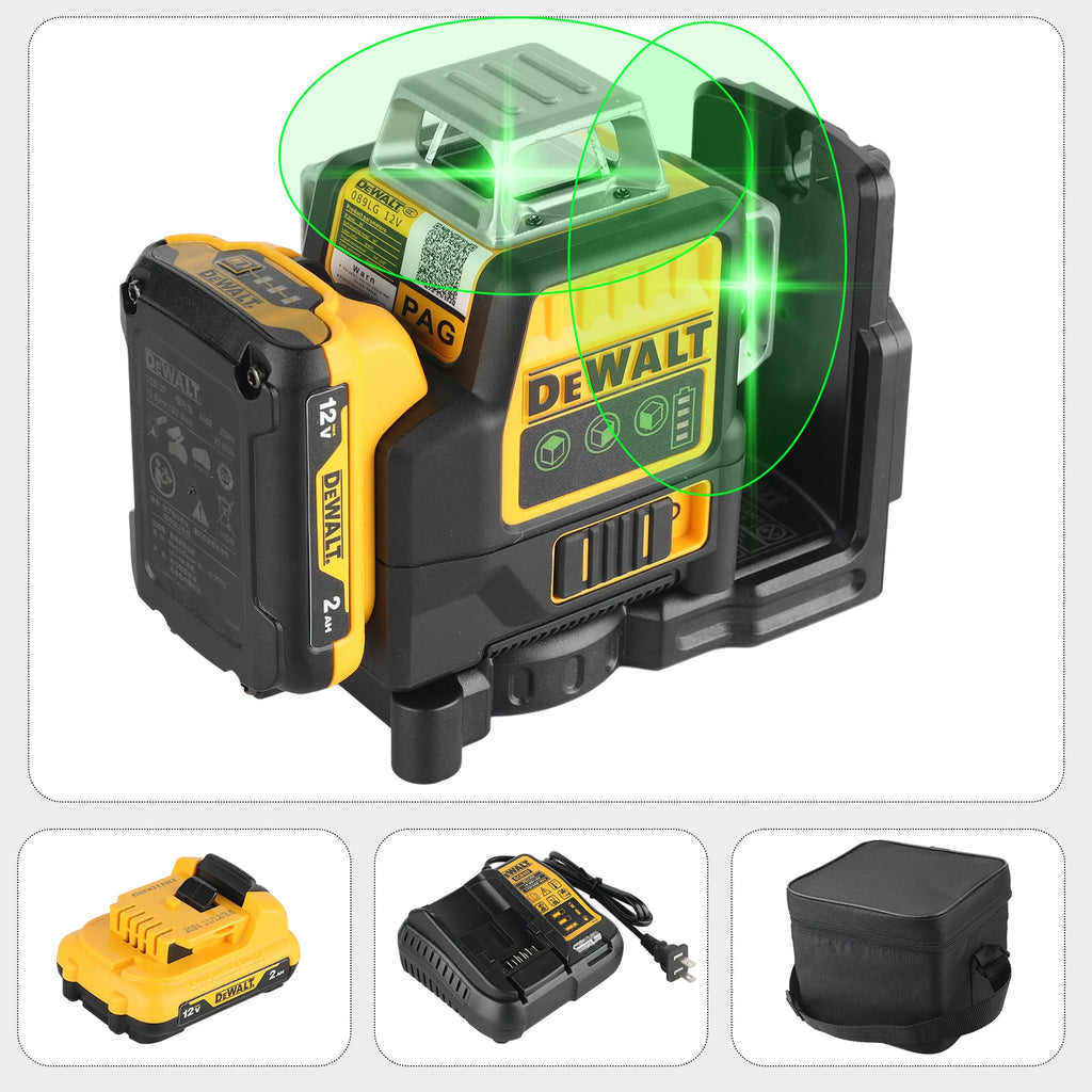 DeWalt DW089LG 12 - Line 3 - Side 360° All - Around Green - Light Laser Level for Outdoor Use - Ideal for Precise