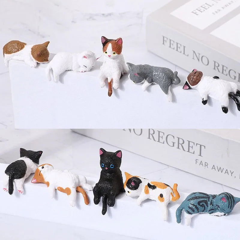 4-10 Pcs Cute Kitten Decoration Creative Sleeping Cat Doll Home Ornaments Toys Cat Car Micro Landscape Decoration Adorable Gifts