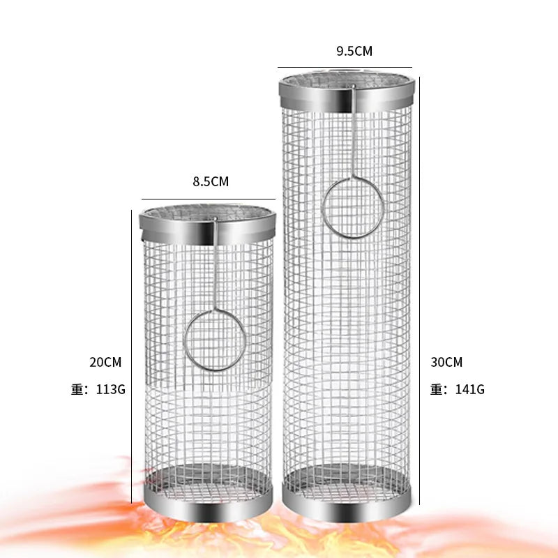 Round BBQ Basket Stainless Steel Camping Grill Mesh Cooking Tool Outdoor Picnic Camping Bonfire Party Barbecue Grilling Basket