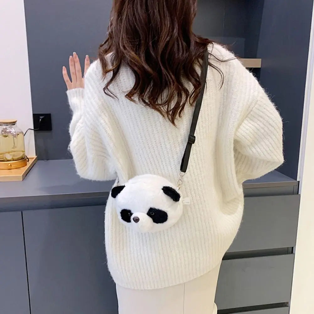 New Soft Fluffy Panda Crossbody Bag Lightweight Cartoon Coin Purse Fabric Adjustable Straps Phone Bag Women's Accessories