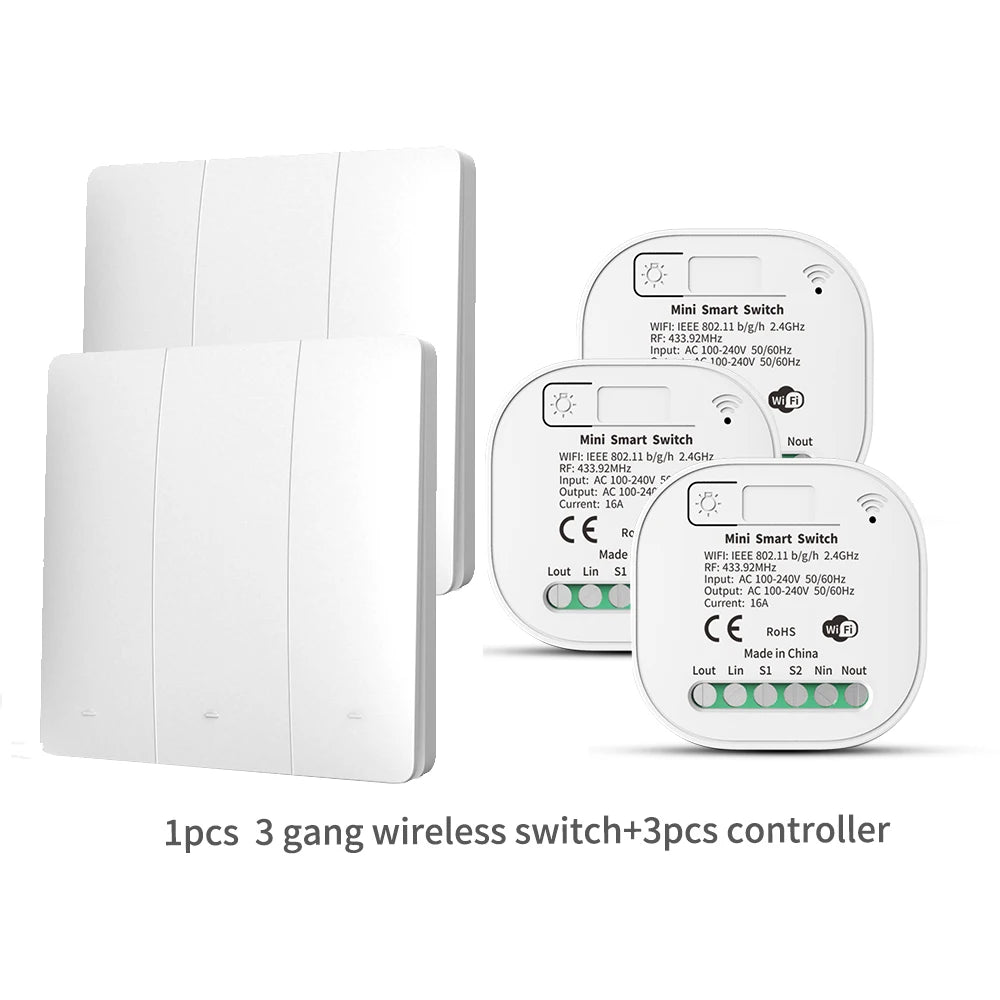 RF433 Self-Powered Wireless Light Switch, Kinetic No Battery,16A Relay, Retrofitting Easy Installation for Home Garage Garden