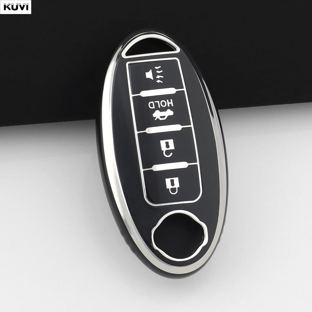For Infiniti Nissan Altima Maxima Murano Rogue Sentra 370z Soft TPU Car 4 Button Key Case Cover Keychain Holder Fob Accessories