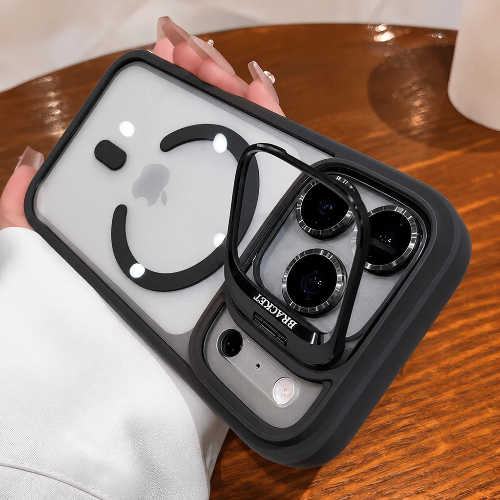 For Magsafe Metal Camera Lens Holder Bracket Phone Case for IPhone 17 16 15 13 12 11 Pro Max 14 Plus Transparency Acrylic Cover