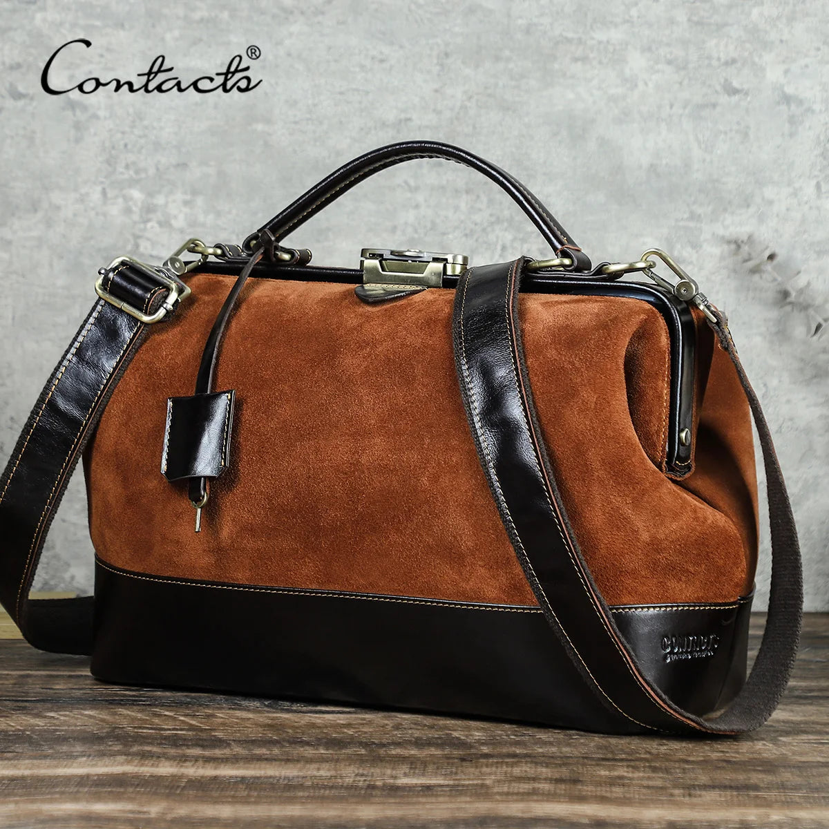 CONTACT'S Genuine Suede Leather Shoulder Bag for Women Real Suede Tote Bag Handbag Crossbody Bag Office Ladies Doctor Bag Female