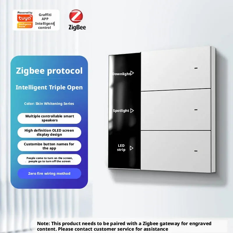 Tuya App Intelligent Control Switch Zigbee Intelligent Screen Display Switch Custom Button Copy Zero Flame Version Ac100-240v