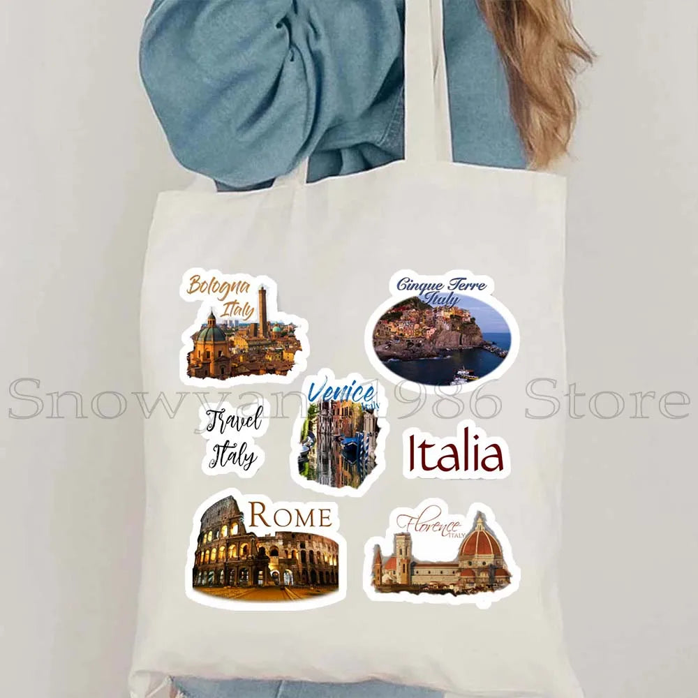 Funny Ciao Bella Saying Italy Flag Rome Colosseum Firenze Florence Panorama Italian Canvas Tote Bag Shopper Girl Casual Handbag