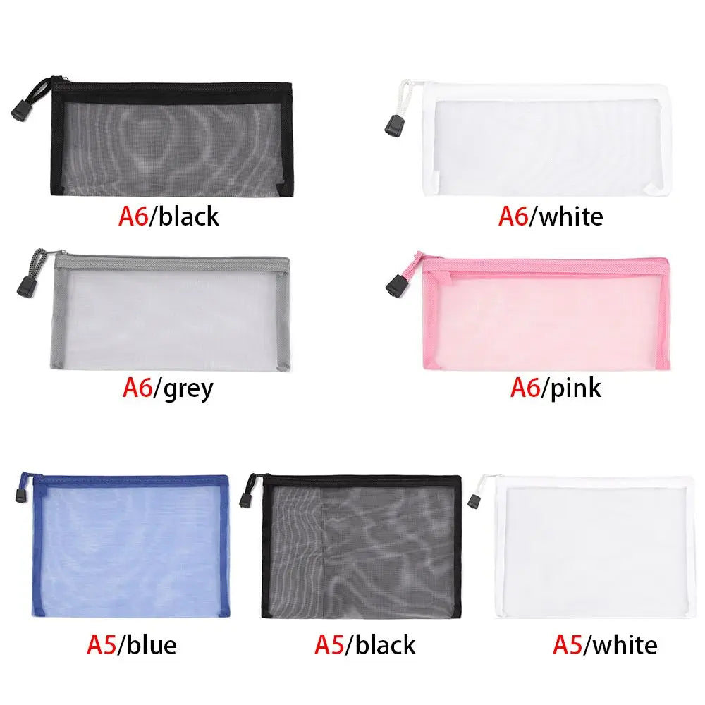 1pc Fashion Solid Color Makeup Cosmetic Handbags Coin Purse Transparent Grid Zipper Pencil Case Cosmetic Storage Mesh Pen Bag