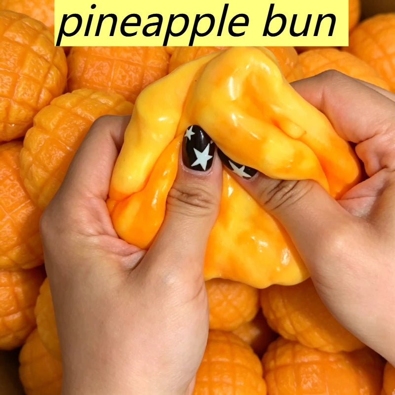 Food-Shaped Stress Ball Pineapple Bun Squishy Toy Moldable Bounce Squeeze Ball ASMR Sensory Anti Stress Fidget Toys Squeeze Toy