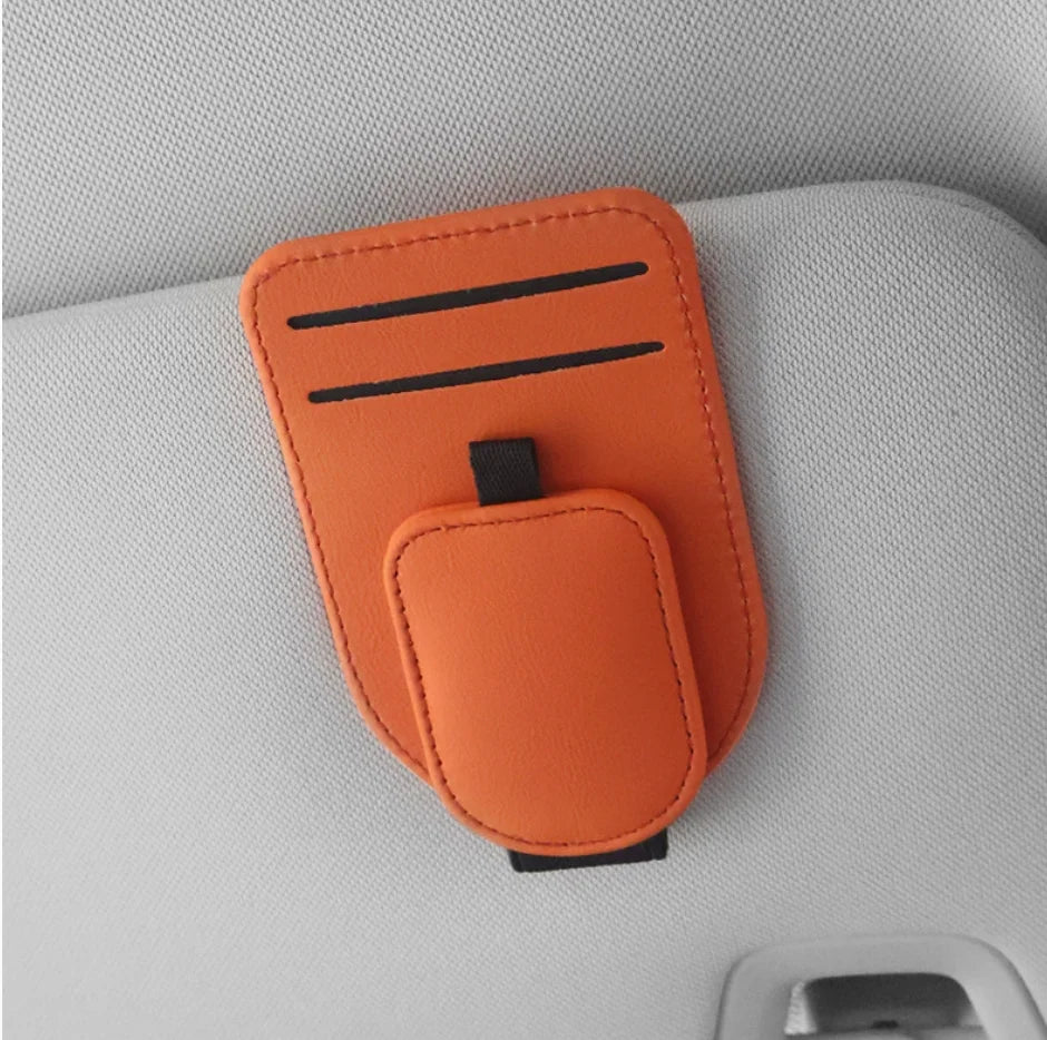 Magnetic Car Sunglasses Holder Sun Visor Glasses Clip PU Eyeglasses Hanger Portable Ticket Card Clip Auto Accessories