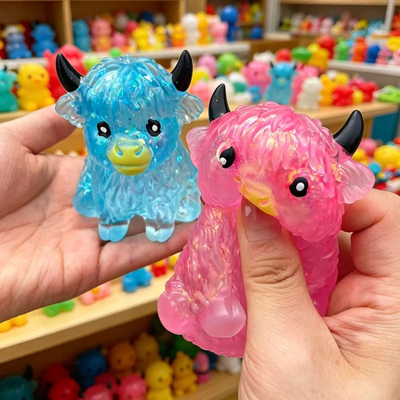 Cute Maltose Squishy Glitter Highland Cow Squeeze Toys Soft Animal Slow Rising Anti Stress Relieve Anxiety Sensory Fidget Toy