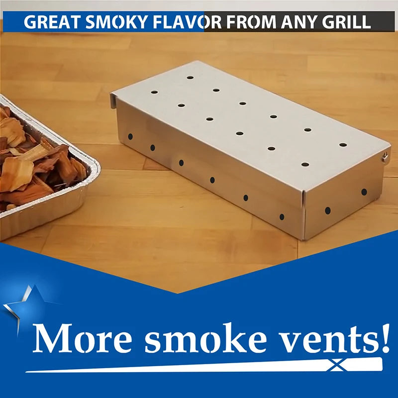 1pcs Stainless Steel Smoked Box Barbecue Sawdust Smoked Box Adds Smoked Barbecue Flavor To Gas Or Charcoal Grills