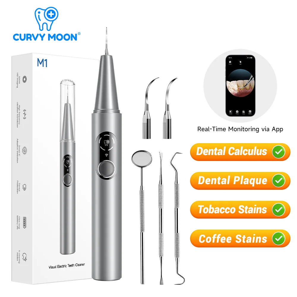 CURVY MOON Visible Electric Ultrasonic Tooth Cleaner with Camera Tartar Remover Tooth Stain Cleaning Tools Teeth Whitening Care