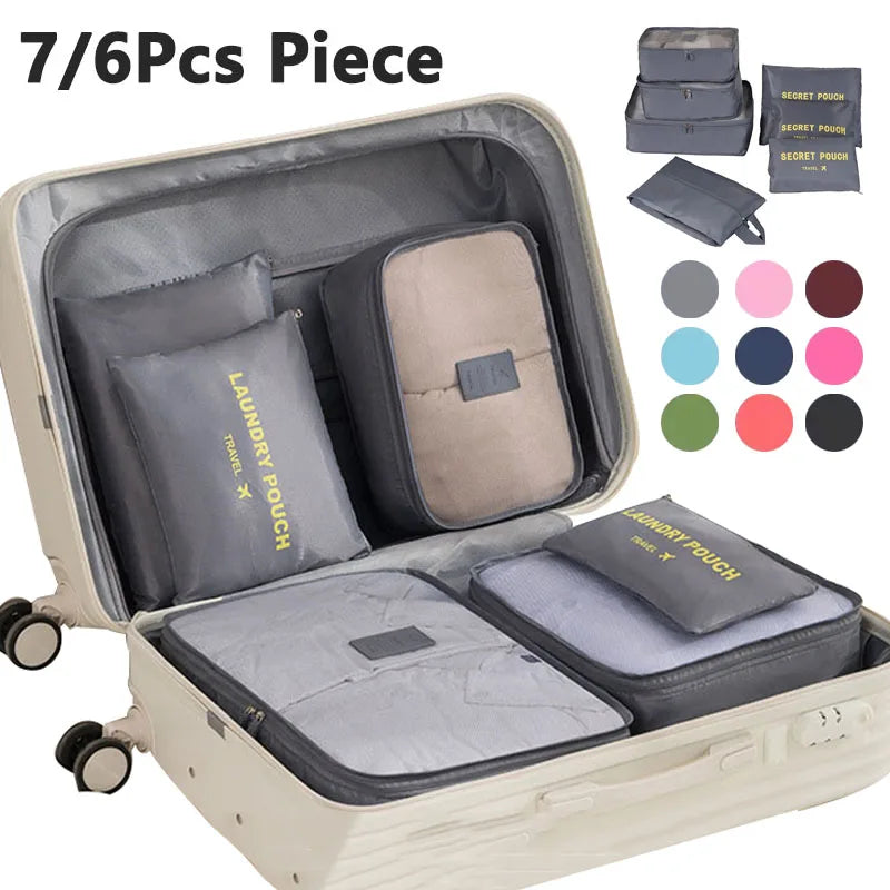 6/7 Piece Set Travel Storage Bag Large Capacity Luggage Clothes Sorting Organizer Set Suitcase Pouch Case Shoes Packing Cube Bag