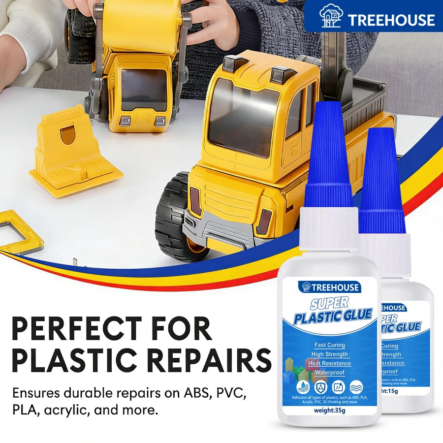 1-4Pcs Super Plastic Glue, Fast Curing Waterproof Heat Resistant Adhesive for ABS, PVC, PLA, Acrylic, DIY Crafts & Toy Repairs