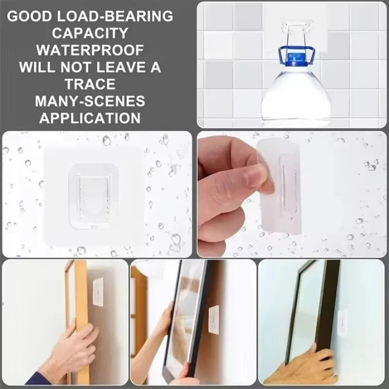 1-100Pairs Double-Sided Self Adhesive Wall Hooks Strong Sticky Transparent Traceless Kitchen Bedroom Wall Hook Storage Holders