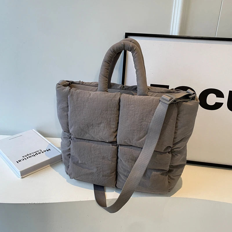 MOODS Square Shoulder Crossbody Bags For Women 2024 Spring New Trendy Cotton Padded Handbags Lux Large Capacity Quilted Tote Bag