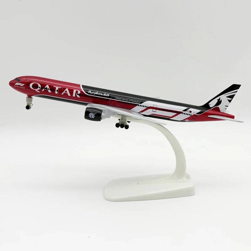 20cm 777-300 Qatar Airways Model Plane Toy Replica Alloy Material Scale Airplanes With Landing Gear Wheels Base