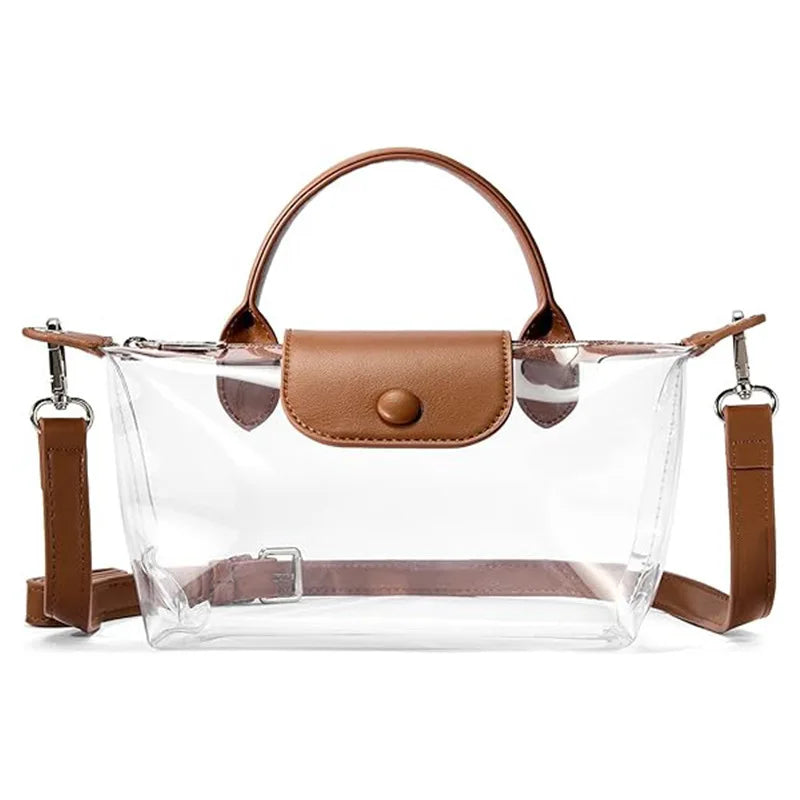 Women Waterproof PVC Clear Crossbody Bag Mini Transparent Top Handle Handbag Large Capacity Jelly Shoulder Purse