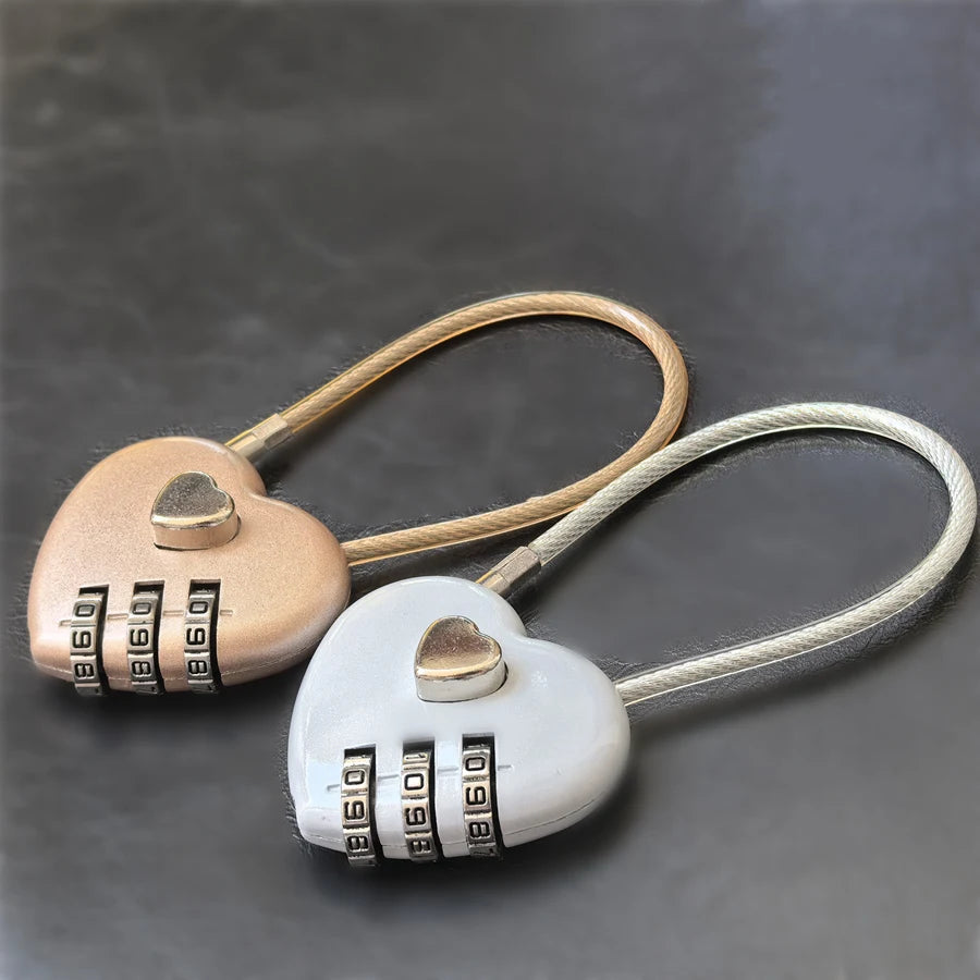 3 Digits Lock Multifunctional Smart Heart Lock Zinc Alloy Suitcase Luggage Bag Password Key Anti-theft Lock with Long Keychains