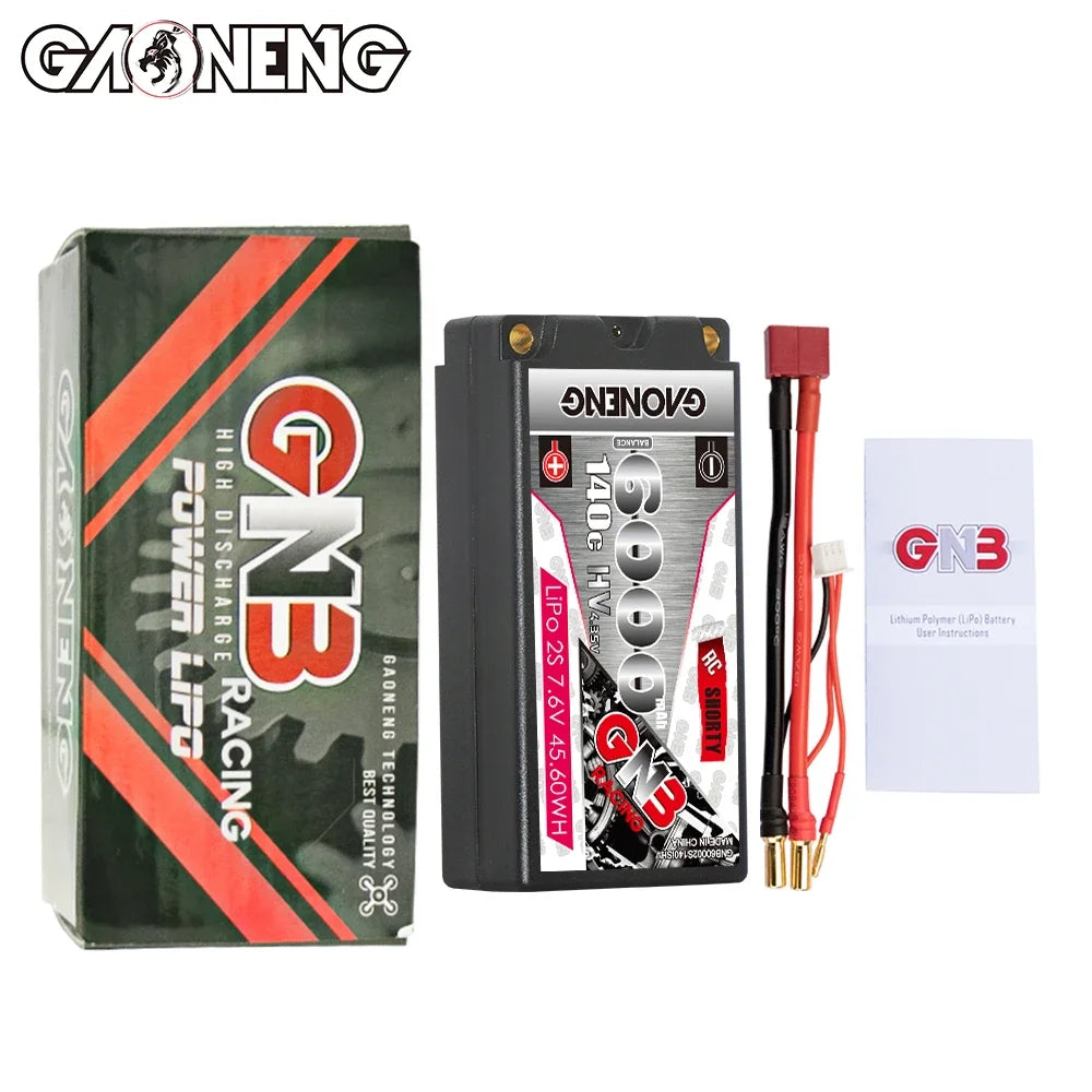 GAONENG GNB 4600/6000/6300mAh 2S 7.6V 140C 280C HV Hardcase SHORTY GNB LiHV Battery With 5.0mm Bullet XT60/T For 1/10 RC Car
