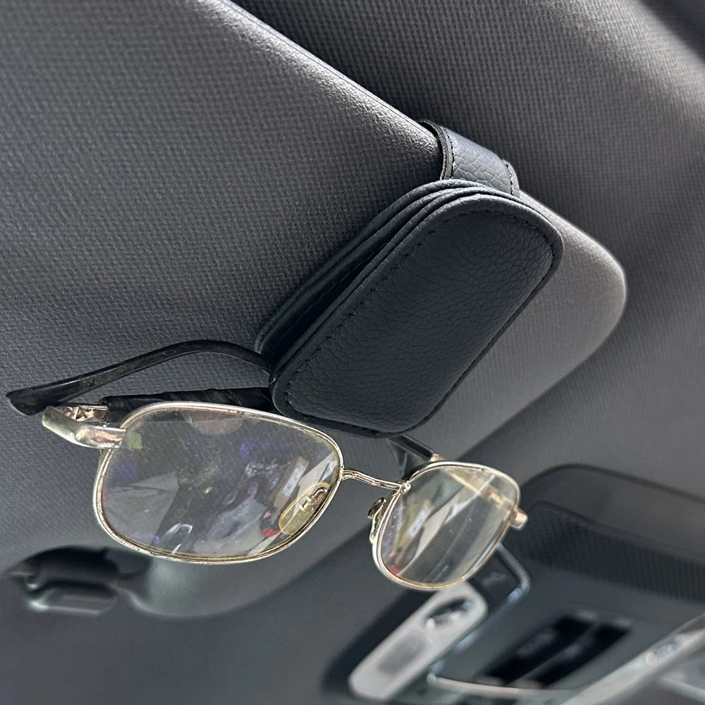 Sunglasses Holder Car Magnetic Leather Clip Card Ticket Holder Auto Sun Visor Glasses Box Decoration Accessories