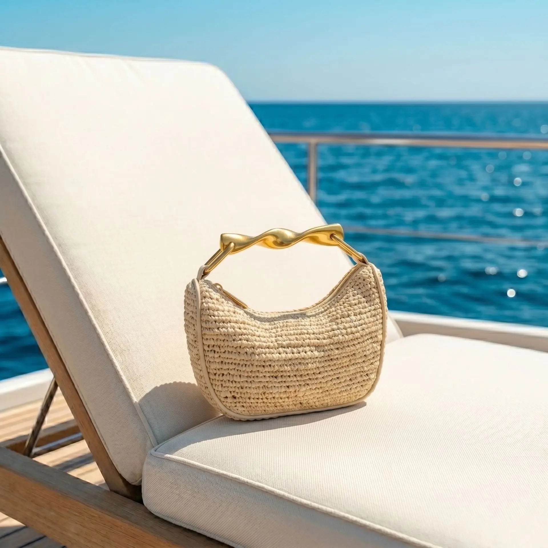 Casual vacation seaside woven straw fashion versatile metal pillow bag Boston clutch messenger bag