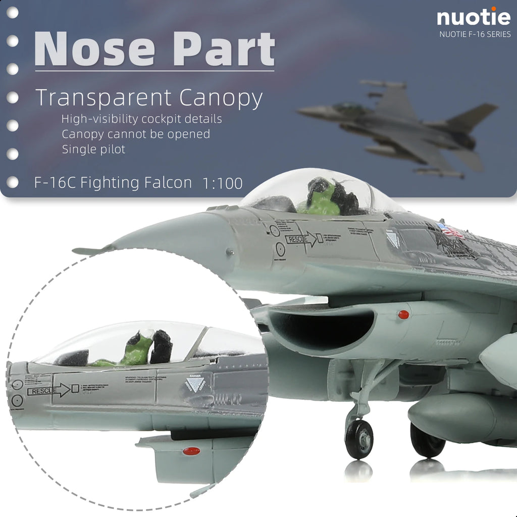 NUOTIE 1/100 F-16C Fighting Falcon Fighter Model Metal DieCast Aircraft Jet Kit Fighter Plane Model
