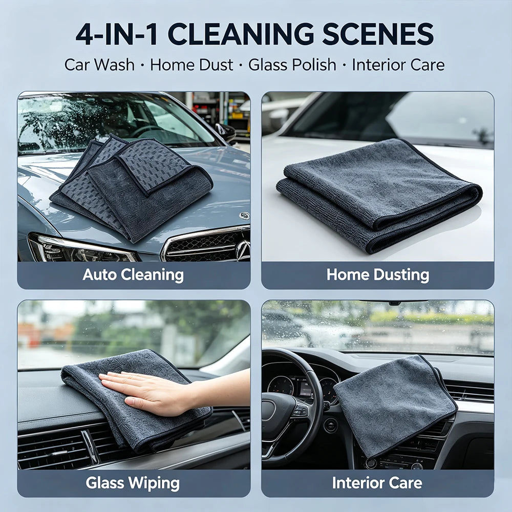 AUTOBRIGHT Dual-Sided Microfiber Car Towel Super Absorbent Double Texture For All Auto Detailing Home Office Cleaning