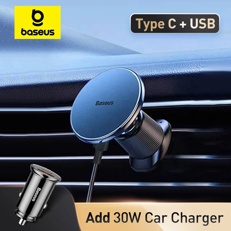 Baseus Magnetic Wireless Charger Car Phone Holder 15W Fast Charging Wireless Car Charger Holder For iPhone 16 15 14 13 Car Mount