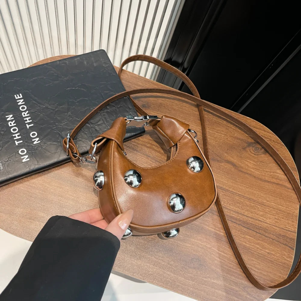 Fashion High-end Studded Shoulder Bag Mini PU Leahter Crossbody Bags Punk Design Female Adjustable Strap Handbags Zipper Clutch
