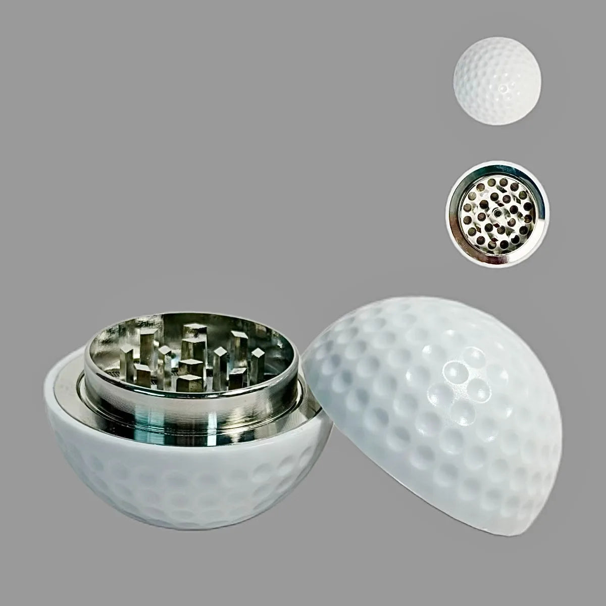 2 Inch 5cm Golf Ball 3 Layer Zinc Alloy Herb Grinder Pollen Catcher Cleaning Brush Magnetic Closure Manual Smoking Tool Gift