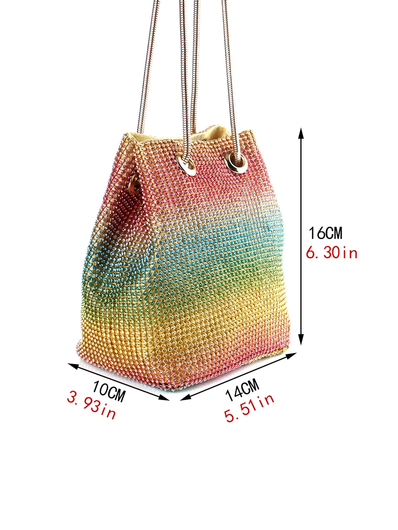 Bucket Women Fashion Evening Bags Diamonds Rainbow Soft Day Clutch Shoulder Snake Chain Rhinestones Party Handbags Wedding Purse