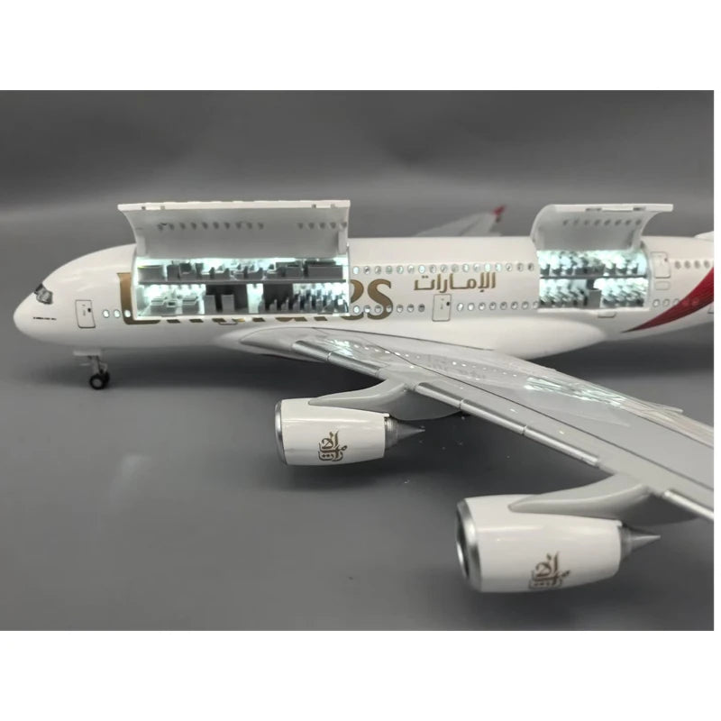 2025 New Type Diecast Model A380 Emirates Airways Resin Openable Cabin Door Airplane With Light Airline Collection Display Gifts