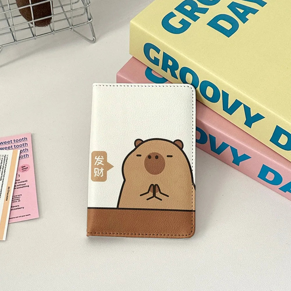 PU Leather Capybara Passport Holder Cartoon Ultra-thin Passport Bag Multi-function Portable Credit Card Wallet