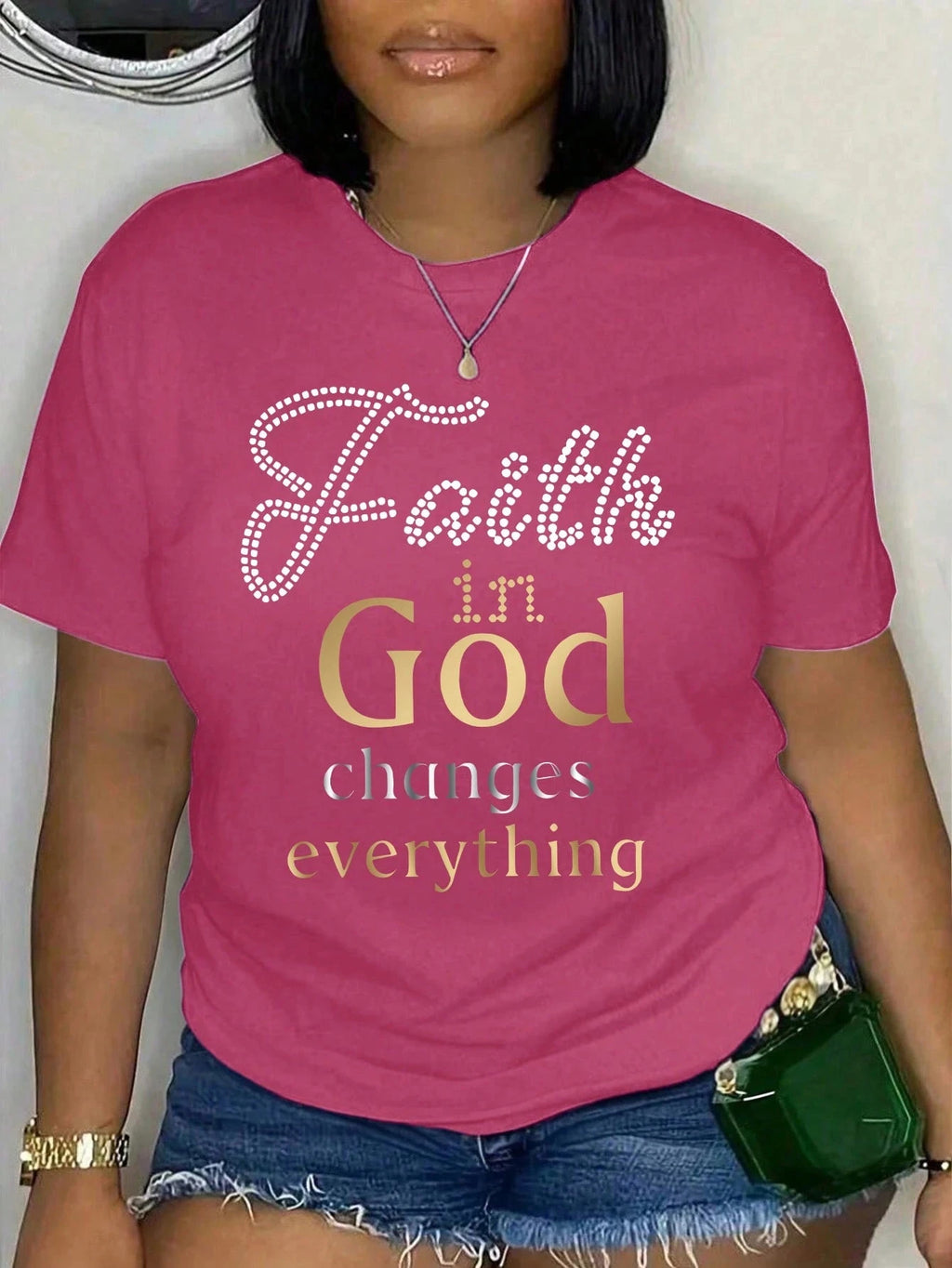 Plus Size Women's Faith In God Changes Everything Pattern Print T-shirt Summer Minimalist Casual Texture High Quality Loose Top