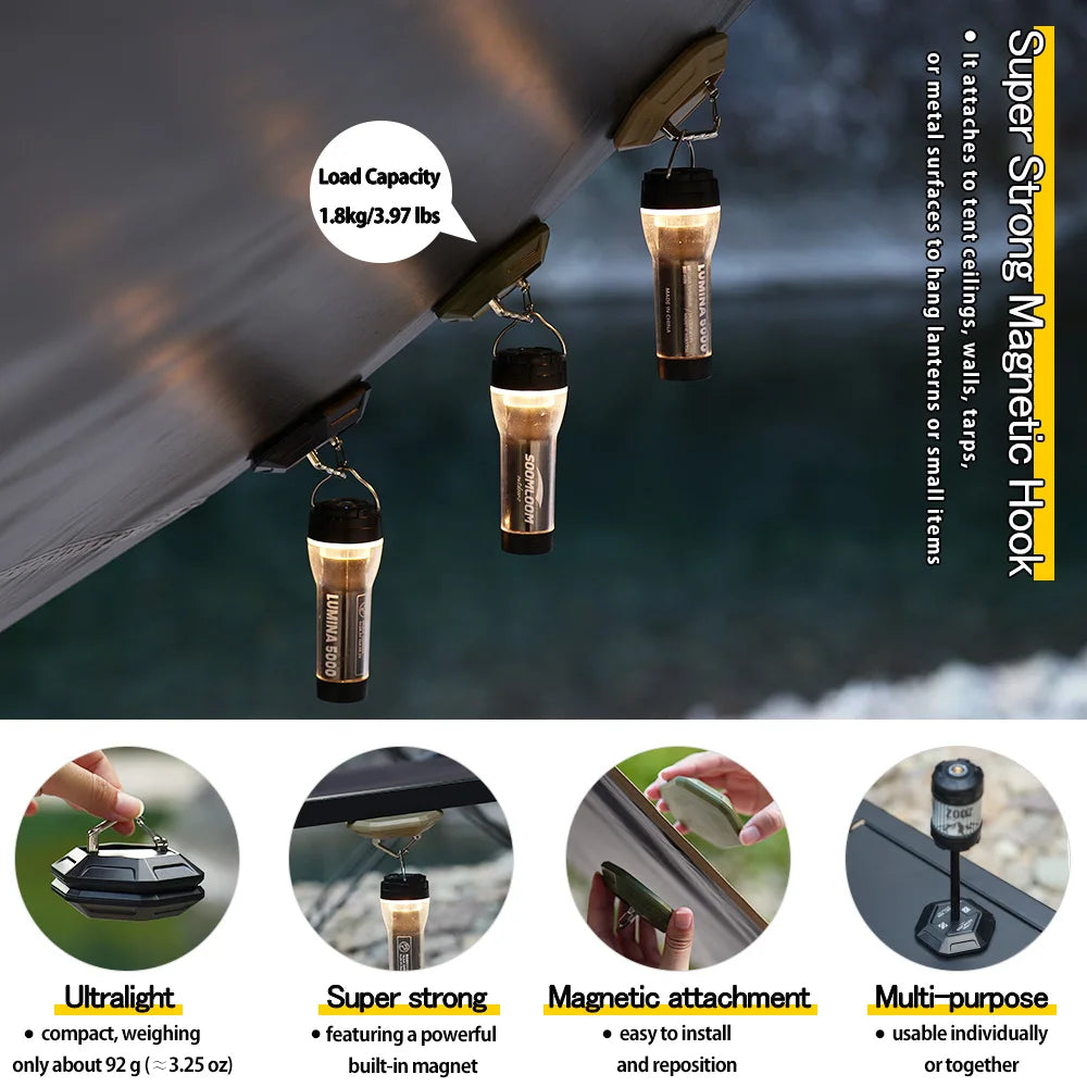 Soomloom Magnetic Camping Hook – Dual-Sided Design with 1/4" Screw Mount, Strong Grip for Tent Fabric & Metal, Multi Tent Hook