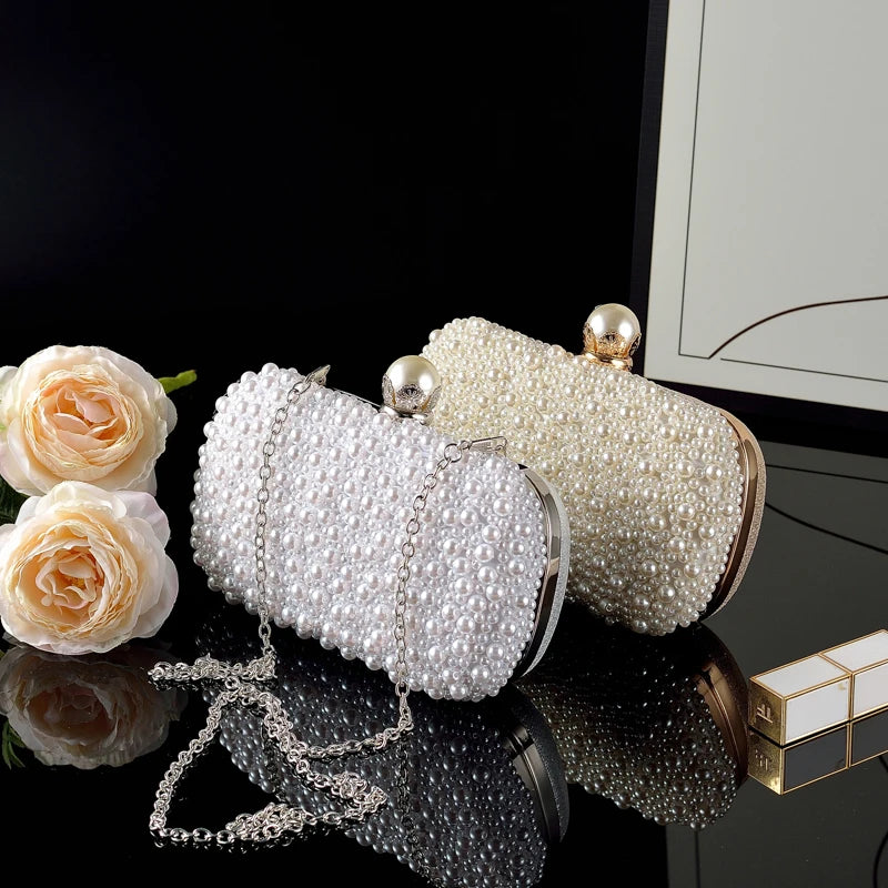 Women's Evening Bag Party / Evening Pearls Pearl White Pink/Beige/White
