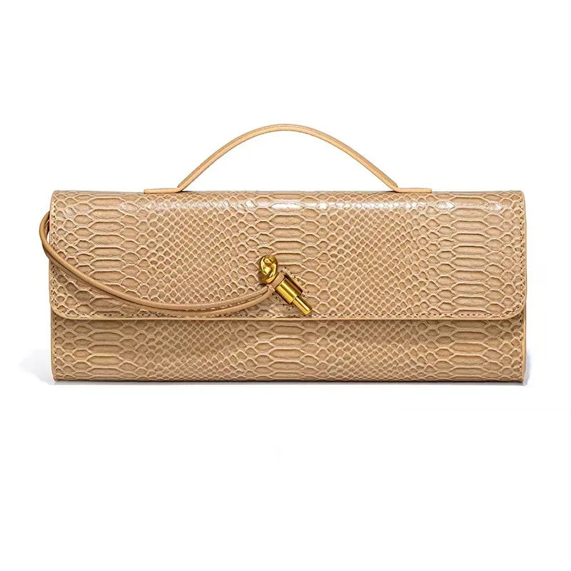 Women Luxury Design Top Handle Bag Evening Clutch Handbag Vintage Texture Crossbody Shoulder Long Purse For Lady Dinner Party