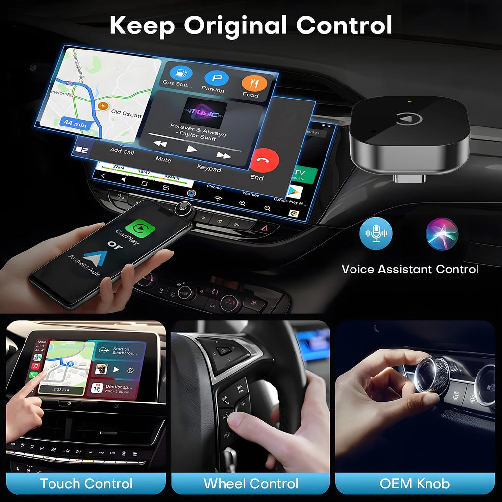 USB C Wireless CarPlay & Android Auto Adapter, Wired to Wireless Dongle，Compatible with iPhone & Android Smartphones.