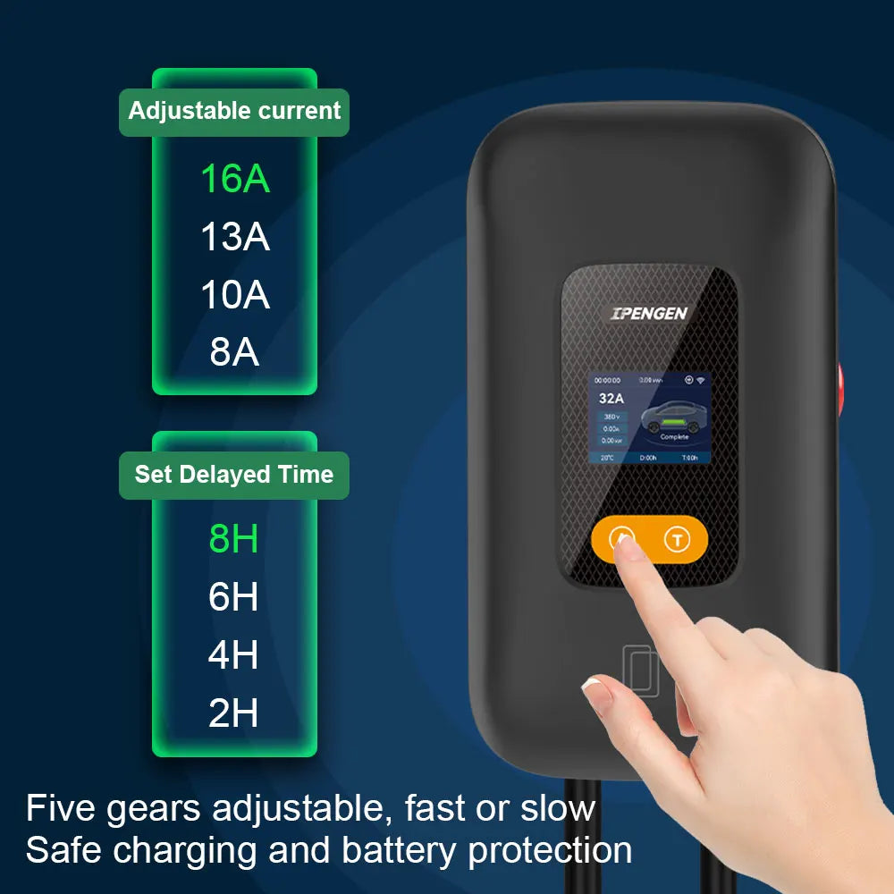 IPENGEN 11KW EV Charger Station Type2 16A 3Phase Electric Car Charger EVSE Wallbox Charging Set Charging Time WIFI APP Control