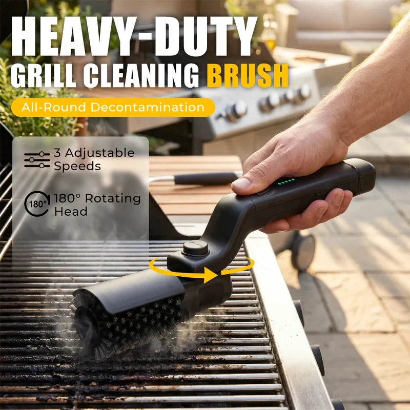 Wireless Barbecue Cleaning Brush, Motorized BBQ Scrubber with 3-Speed Settings, Electric Grill Cleaner, 180° Adjustable Head
