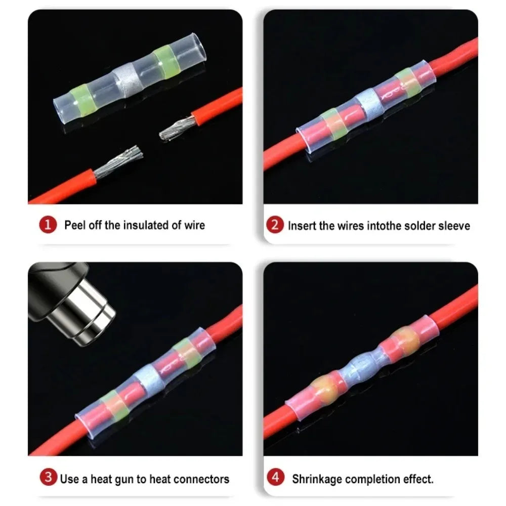 50/100 Pcs Boxed Solder Seal Wire Connectors Heat Shrink Insulated Electrical Wire Terminals Butt Splice Connector Waterproof