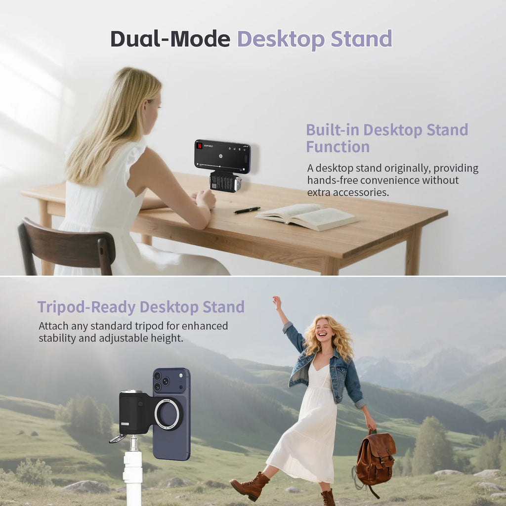 COMITOK Magnetic Phone Grip with Remote Control Portable Shooting Handle for iPhone Vlog Videos, Easy One-Hand Operation