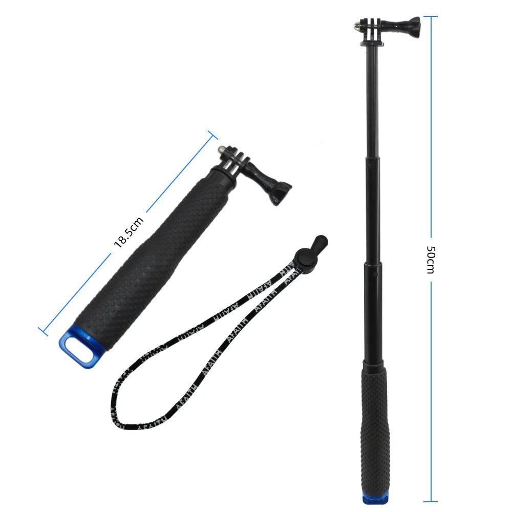 Extendable Pole Mini Selfie Stick Waterproof Monopod Blue For GoPro Hero 13 11 10 9 Dji Action 6 5Pro 4 Insta360 X5 Camera
