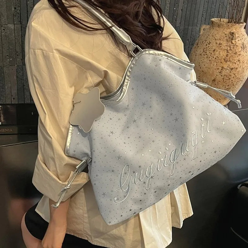 Women Star Pattern Shoulder Tote Bag Large Capacity Casual Hobo Handbag for Daily Work Travel Weekend Use