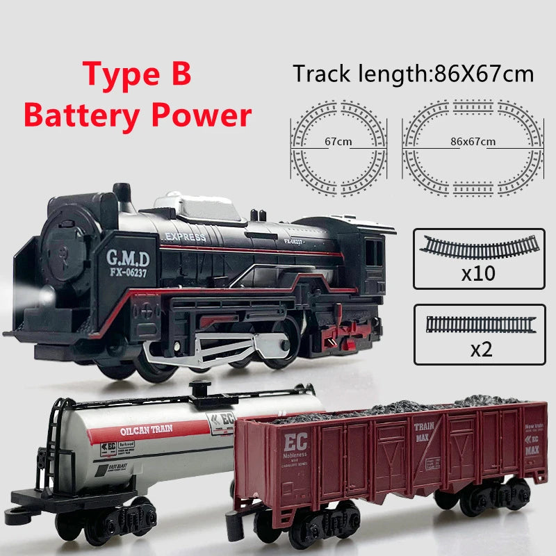 Classical Railway Freight Train Toy Electric Christmas Train Track Set with Light Tracks Model Toys for Kids Gift Children