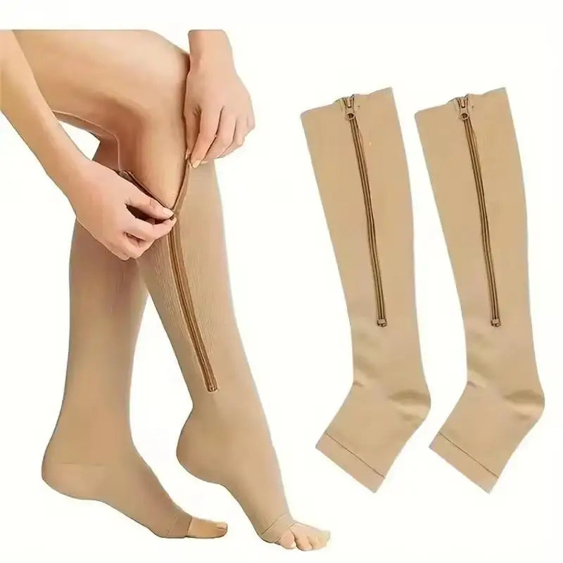 Zipper Compression Socks Women Men High Elasticity Nylon Closed Toe Pressure Stocking For Edema
