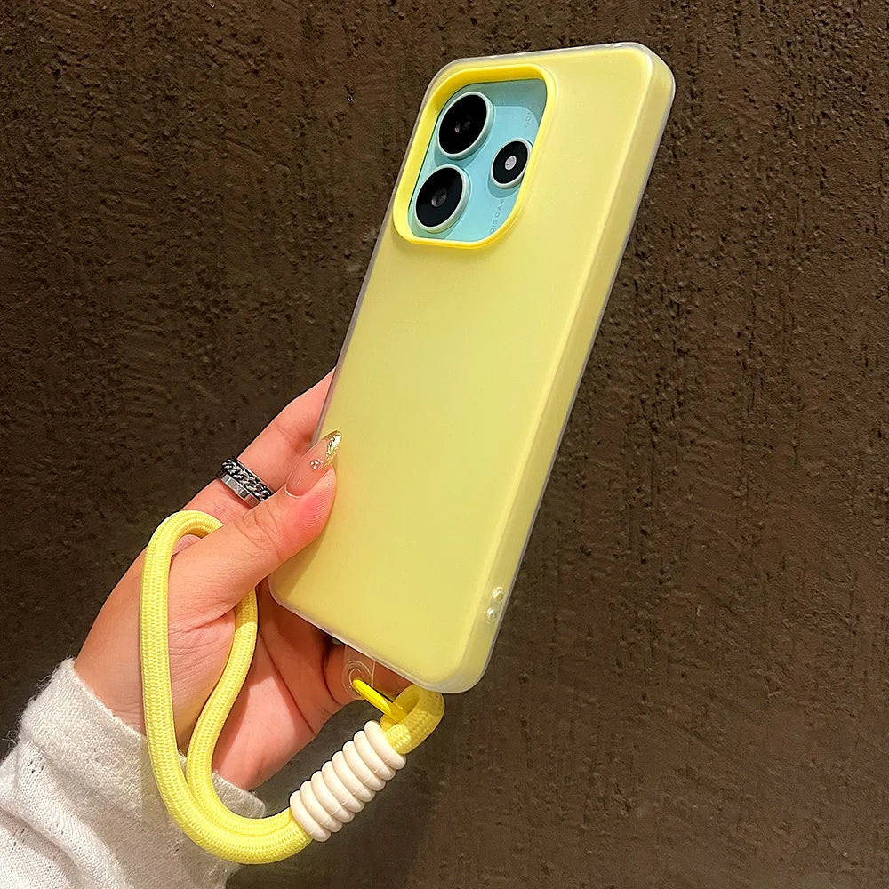 Luxury With Lanyard Matte Candy Phone Case For Xiaomi Redmi Note 15 14 Pro Plus 5G 13 12 12S 11 14C 13C Shockproof Bumper Cover