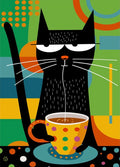 Whimsical Black Cat Drink Coffee Poster For Bedroom Nursery Cartoon Animal Canvas Painting Cute Cat Illustration Print Wall Art